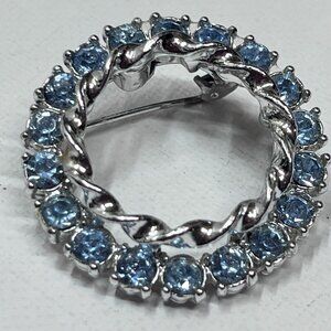 Vintage Silver and Blue Rhinestone Brooch